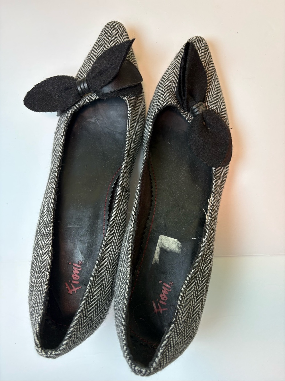 Fioni Black and White Tweed Kitten Heels Black Bow Womens 9